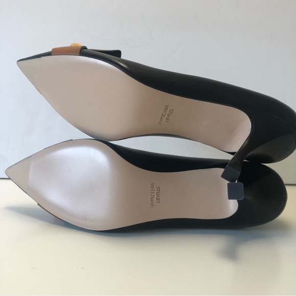 Stuart Weitzman Black Gamma 70 Two Tone Leather Point Toe Heel Pump Size 8.5 - Picture 7 of 11